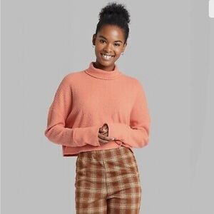 Wild Fable-Women's Long Sleeve Turtleneck Cozy Boxy Cropped T-Shirt